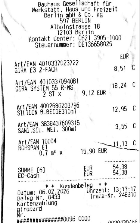 Bauhaus Quittung 1